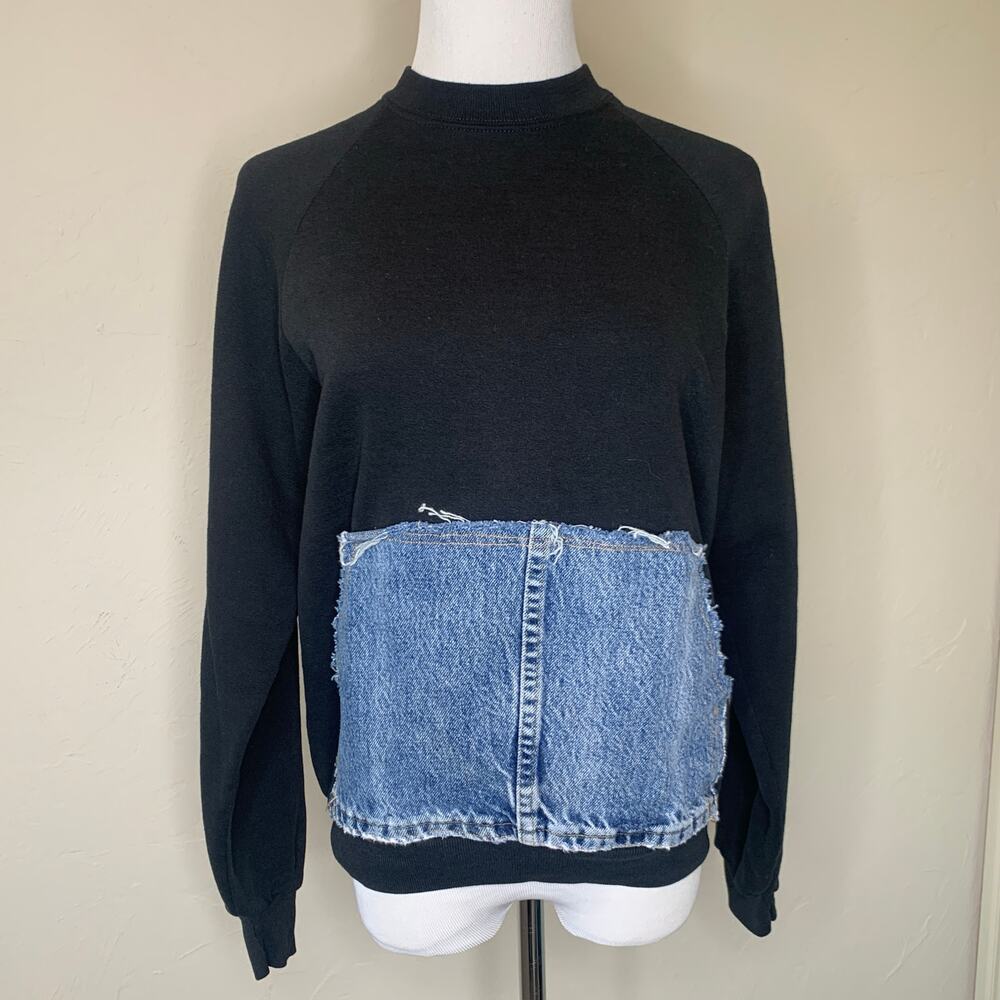 Dickies Sweatshirt Vintage Reworked Denim Pocket Sz XS Small